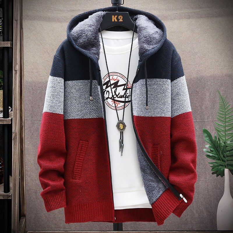 HOODED CARDIGAN WITH FLEECE FOR MEN