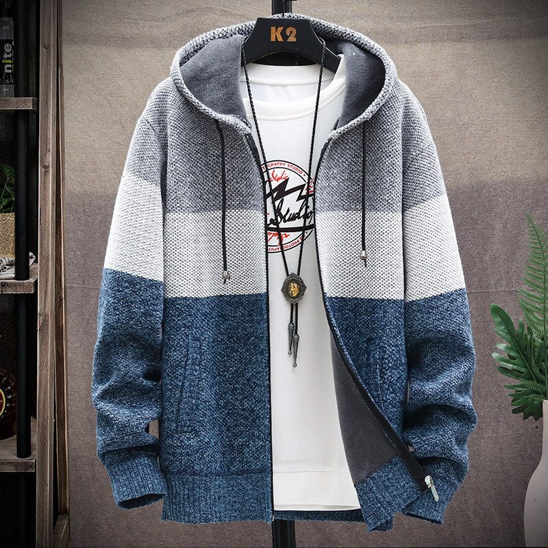 HOODED CARDIGAN WITH FLEECE FOR MEN