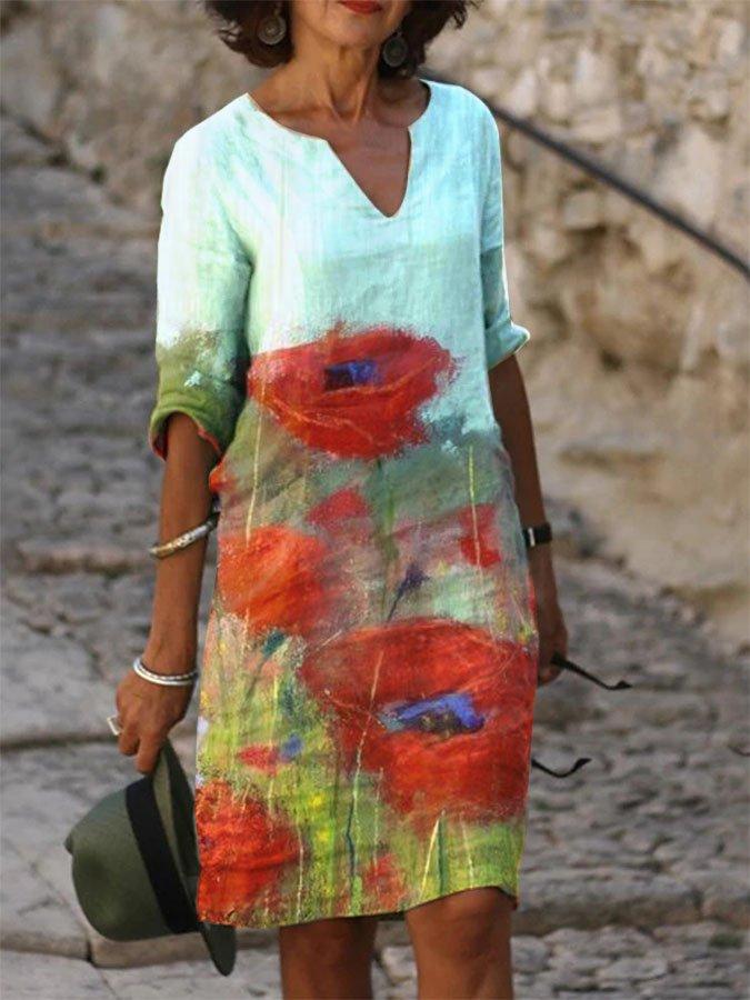 V-NECK CASUAL DRESS