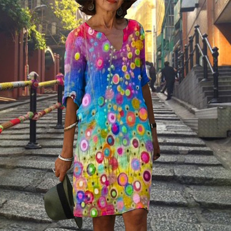 V-NECK CASUAL DRESS