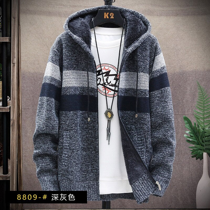 HOODED CARDIGAN WITH FLEECE FOR MEN
