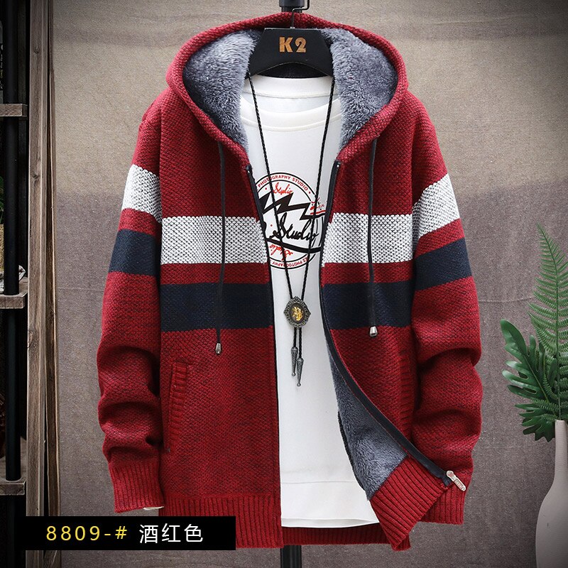 HOODED CARDIGAN WITH FLEECE FOR MEN
