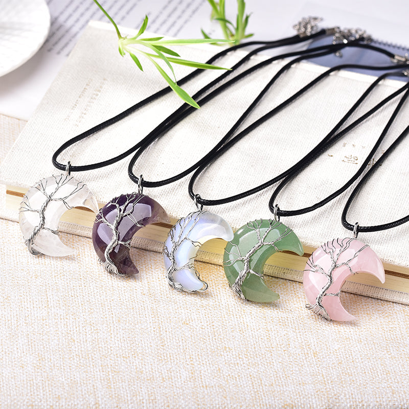 MOON SHAPED NATURAL CRYSTAL PENDANT 
