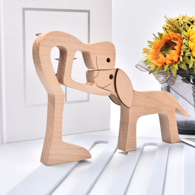 SCULPTURE DE CHIEN EN BOIS FAIT A LA MAIN