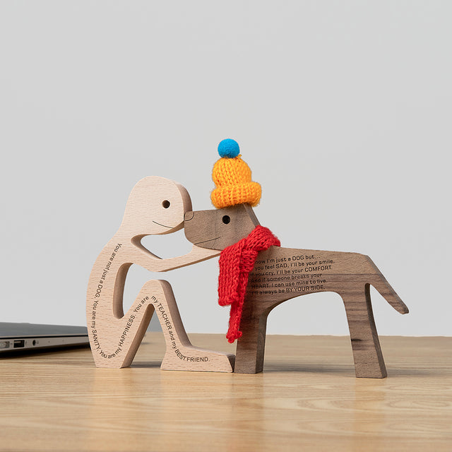 SCULPTURE DE CHIEN EN BOIS FAIT A LA MAIN