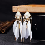 BOUCLES D'OREILLES BOHEMIENNES EN PLUMES - BOSSOUASHOP