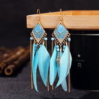 BOUCLES D'OREILLES BOHEMIENNES EN PLUMES - BOSSOUASHOP