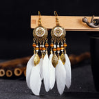 BOUCLES D'OREILLES BOHEMIENNES EN PLUMES - BOSSOUASHOP