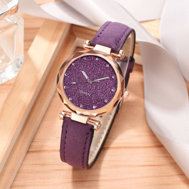 MONTRE -BRACELET EN CUIR ET STRASS POUR FEMMES - BOSSOUASHOP