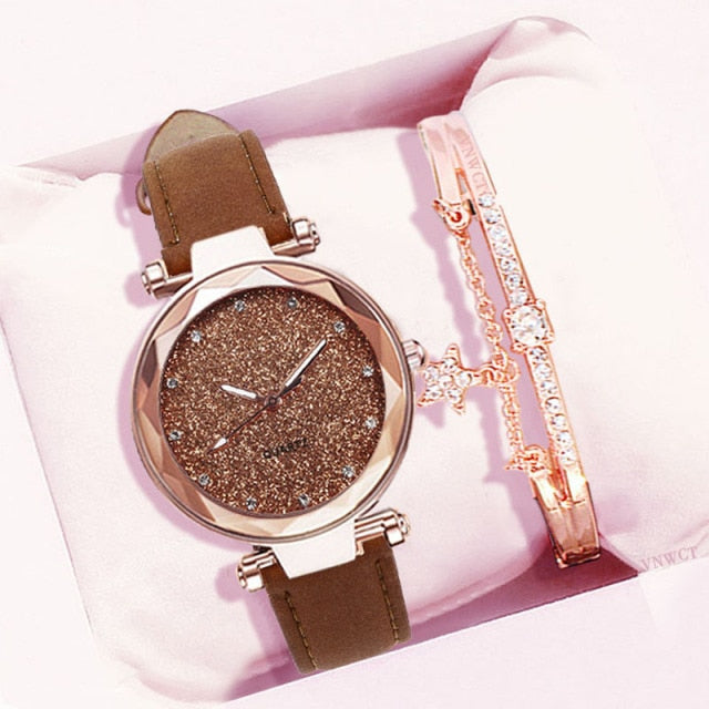 MONTRE -BRACELET EN CUIR ET STRASS POUR FEMMES - BOSSOUASHOP